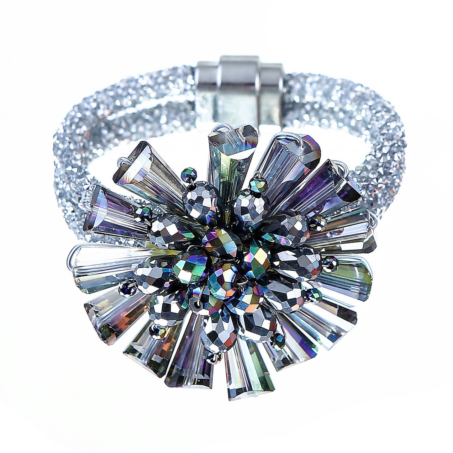 Gardenia Jewelry Ltd. - Aurora Borealis Crystal Flower on Glittering Cord Bracelet