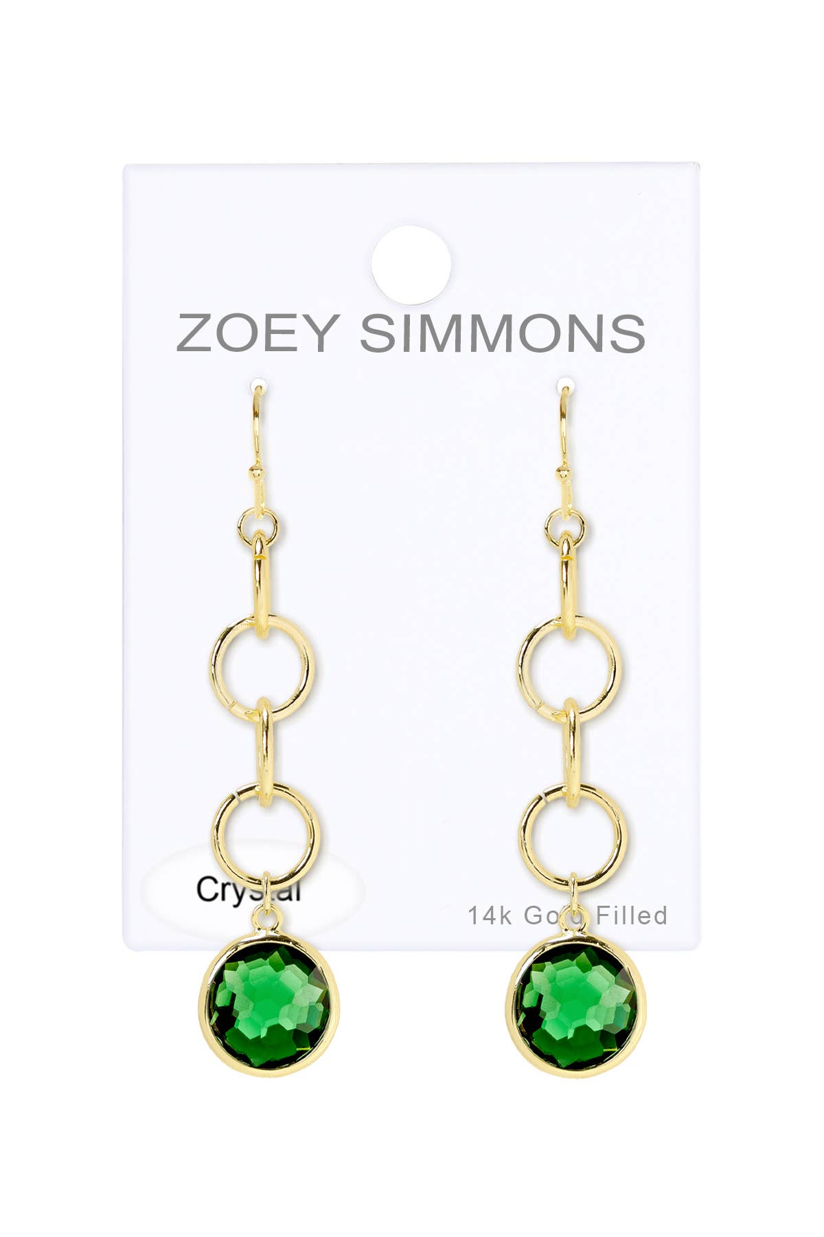 Zoey Simmons - Emerald Crystal & Interlocking Circle Drop Earrings - GF