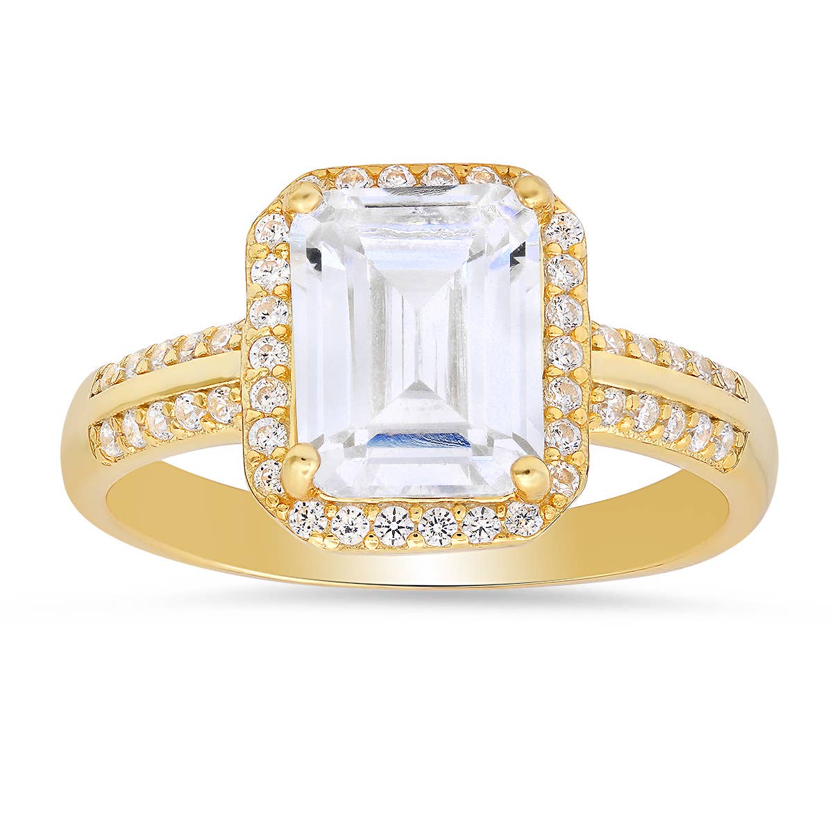 Queen Jewels - Sterling Silver Emerald-cut Halo CZ Ring
