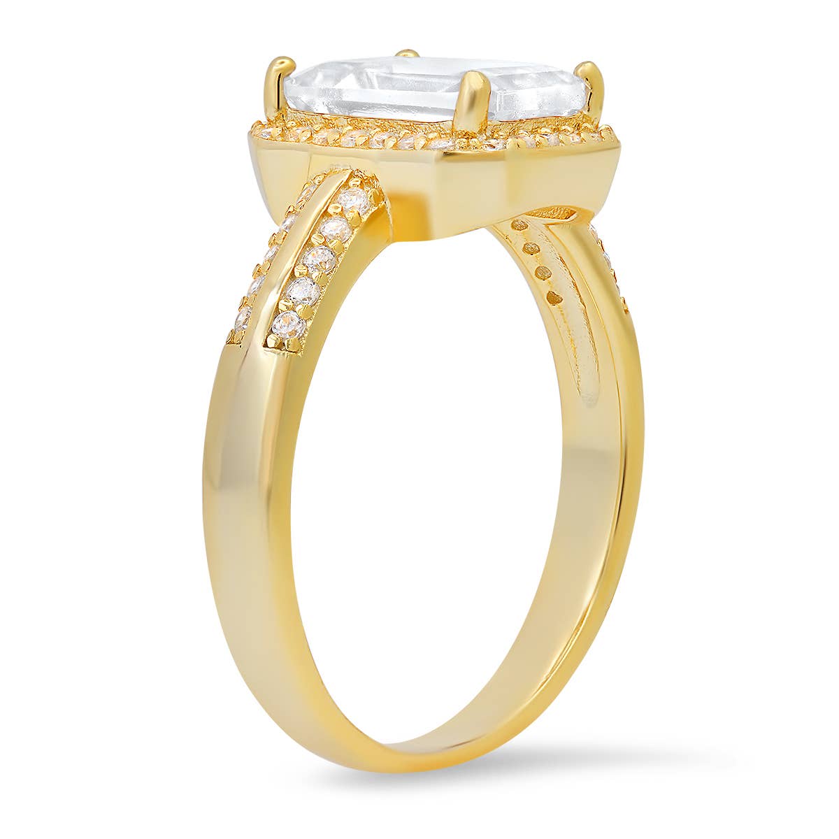 Queen Jewels - Sterling Silver Emerald-cut Halo CZ Ring