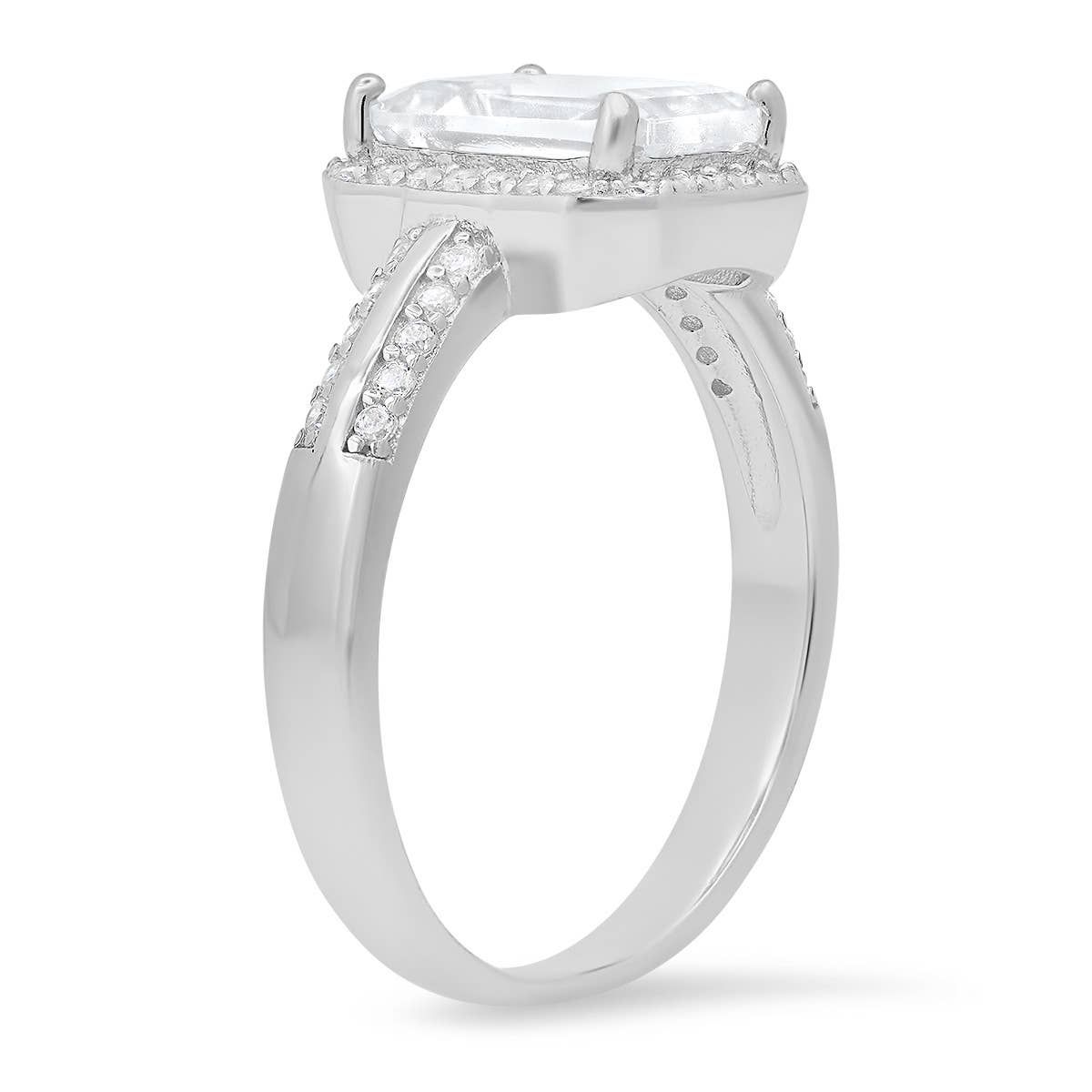 Queen Jewels - Sterling Silver Emerald-cut Halo CZ Ring
