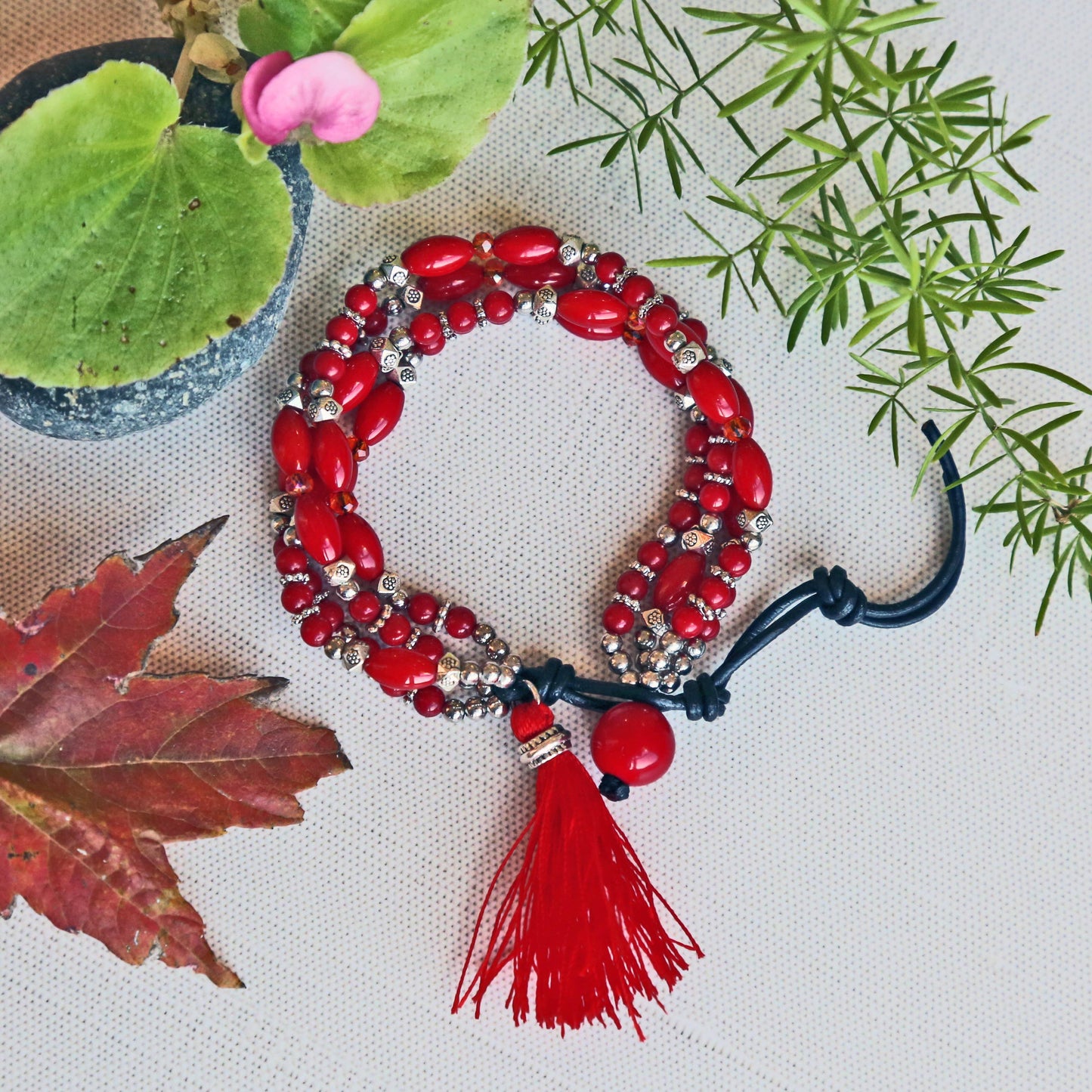 Red Coral Multi Strand Bracelet