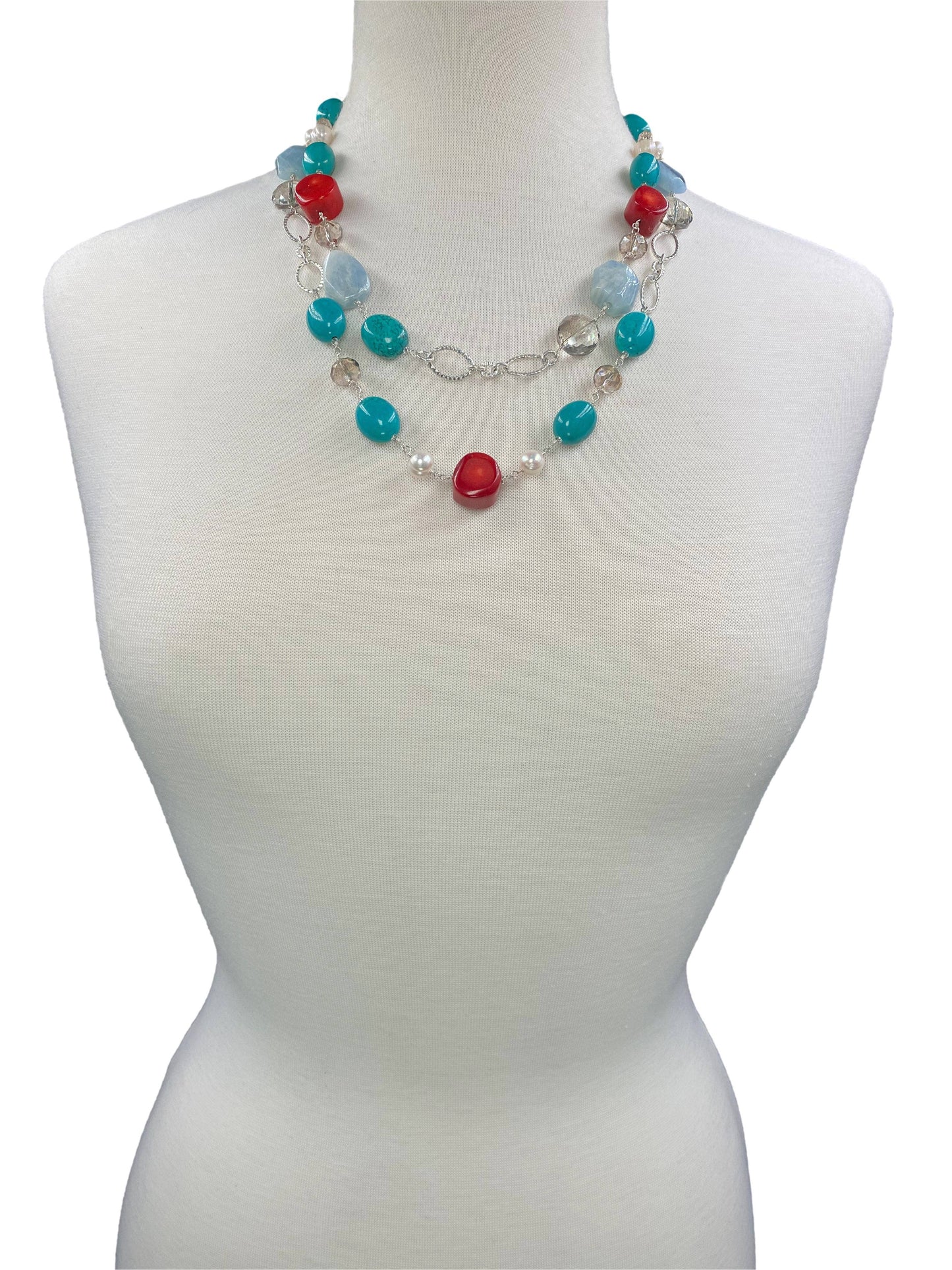 Aquamarine Turquoise Multi-Gemstones Necklace