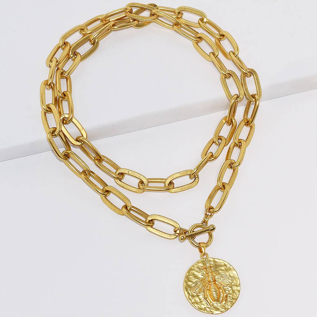 KARINE SULTAN - Elongated Link Chain & Bee Pendant Necklace