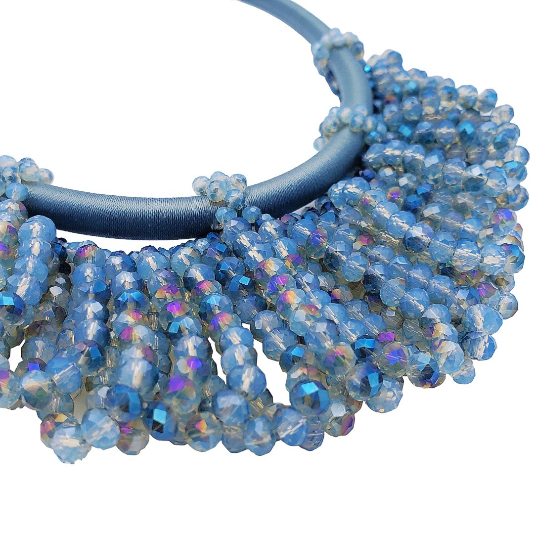Gardenia Jewelry Ltd. - Baby Blue Faceted Iridescent Crystal Bib Collar Necklace