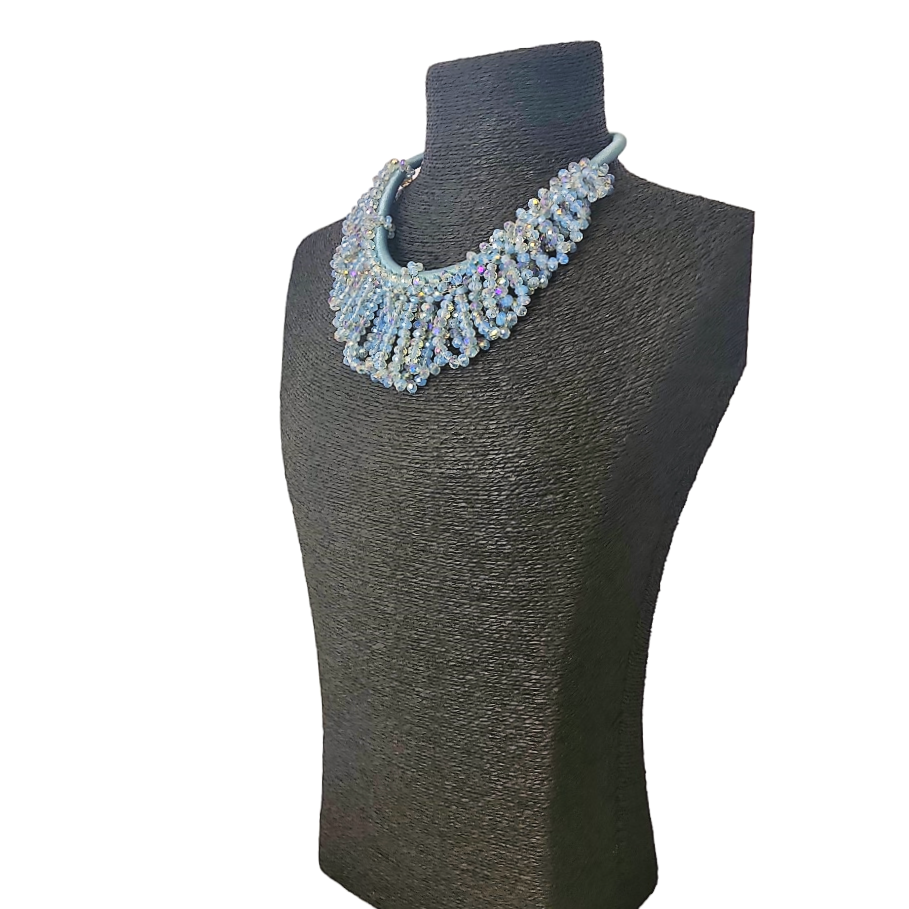 Gardenia Jewelry Ltd. - Baby Blue Faceted Iridescent Crystal Bib Collar Necklace