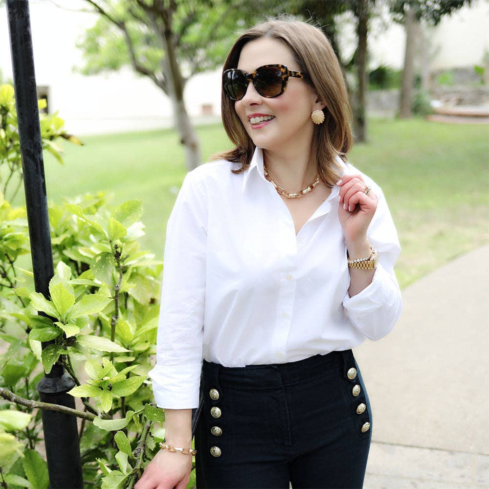 Canvas Style - Malia Hammered Metal Chain Link Necklace in Worn Gold