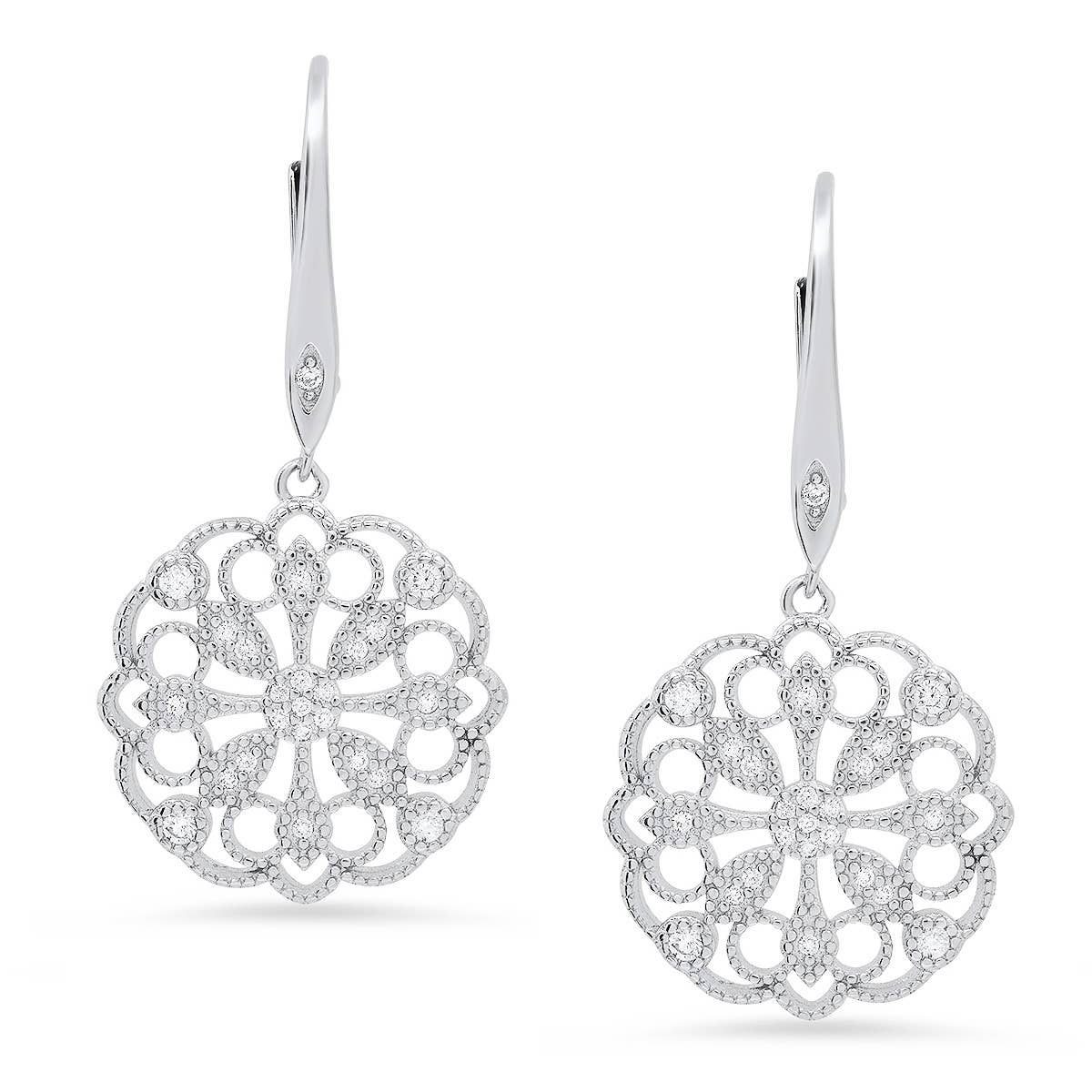 Queen Jewels - Sterling Silver Vintage Floral CZ Leverback Earrings