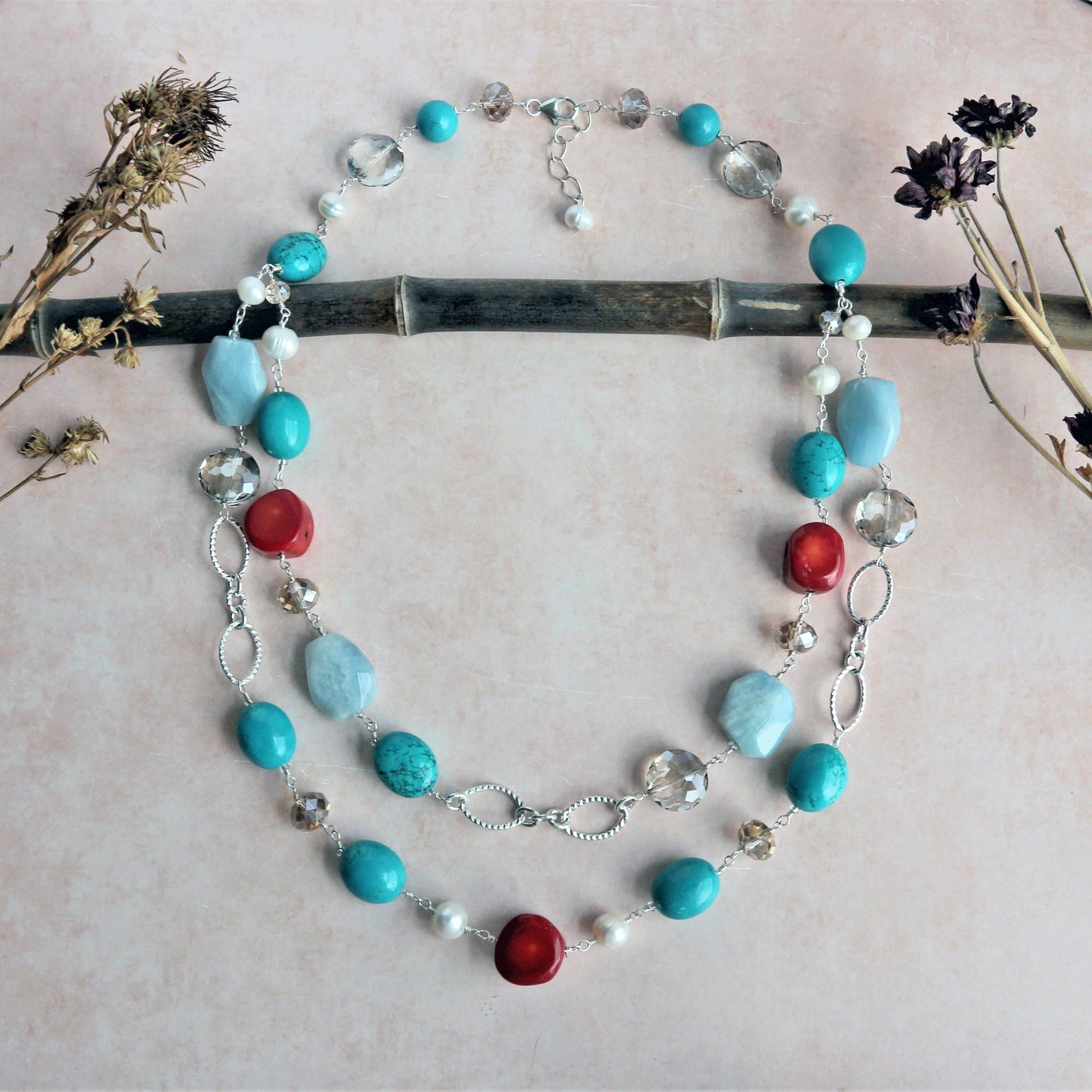 Aquamarine Turquoise Multi-Gemstones Necklace