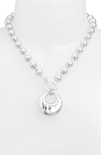 KARINE SULTAN - Ball Chain & Cut Out Pendant Necklace