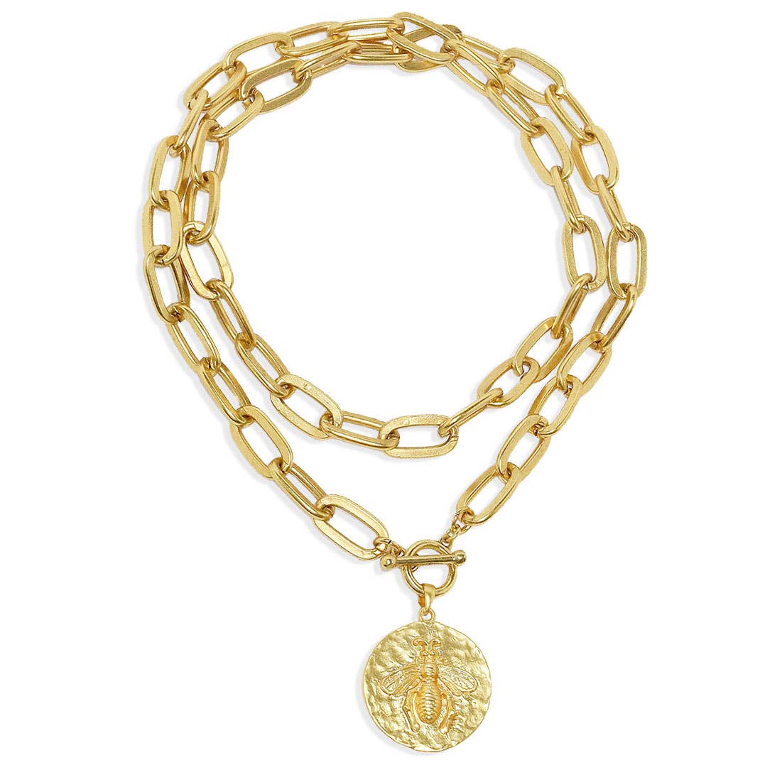 KARINE SULTAN - Elongated Link Chain & Bee Pendant Necklace