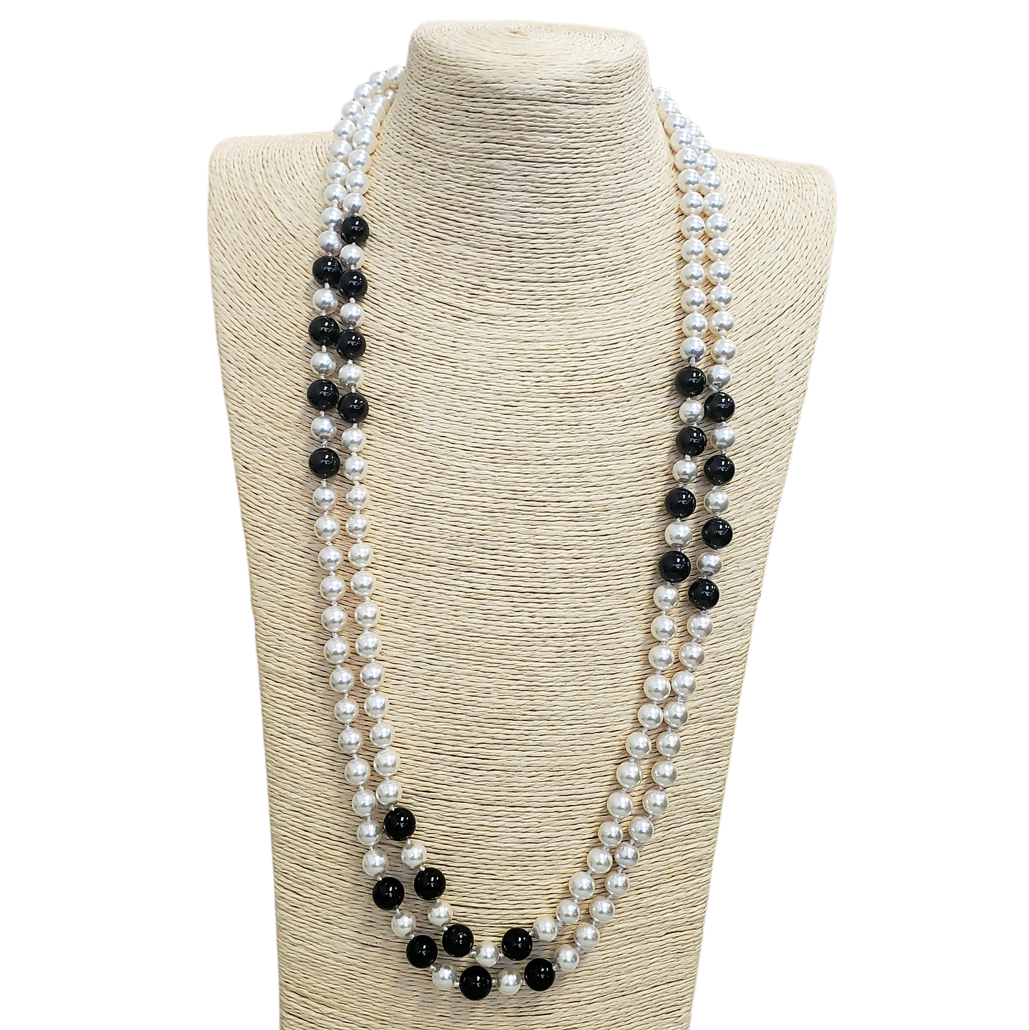 Gardenia Jewelry Ltd. - Handmade Black & White Mother of Pearl 60" Strand Necklace
