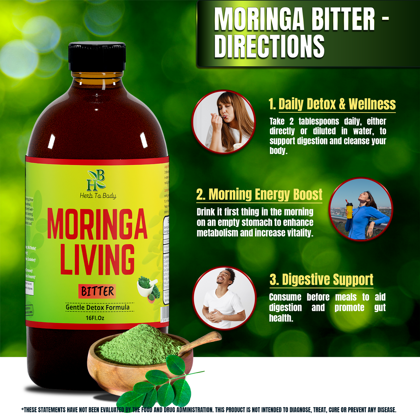Herb To Body - Moringa Living Bitter Oral Supplement 16oz