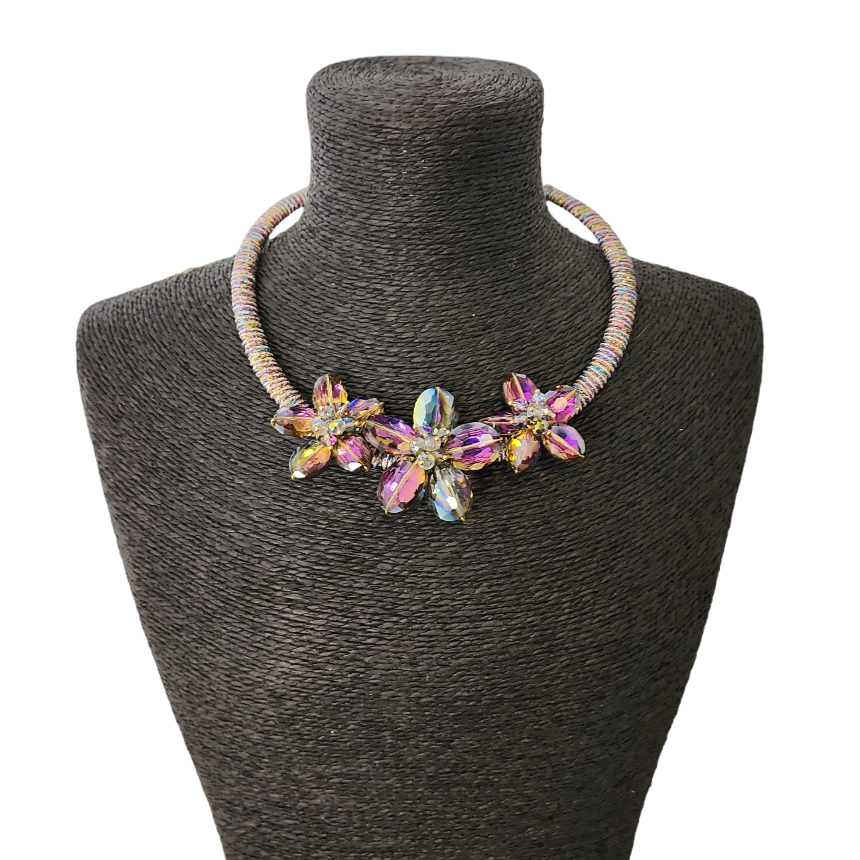 Gardenia Jewelry Ltd. - Handmade Iridescent Aurora Borealis Crystal Flower Necklace