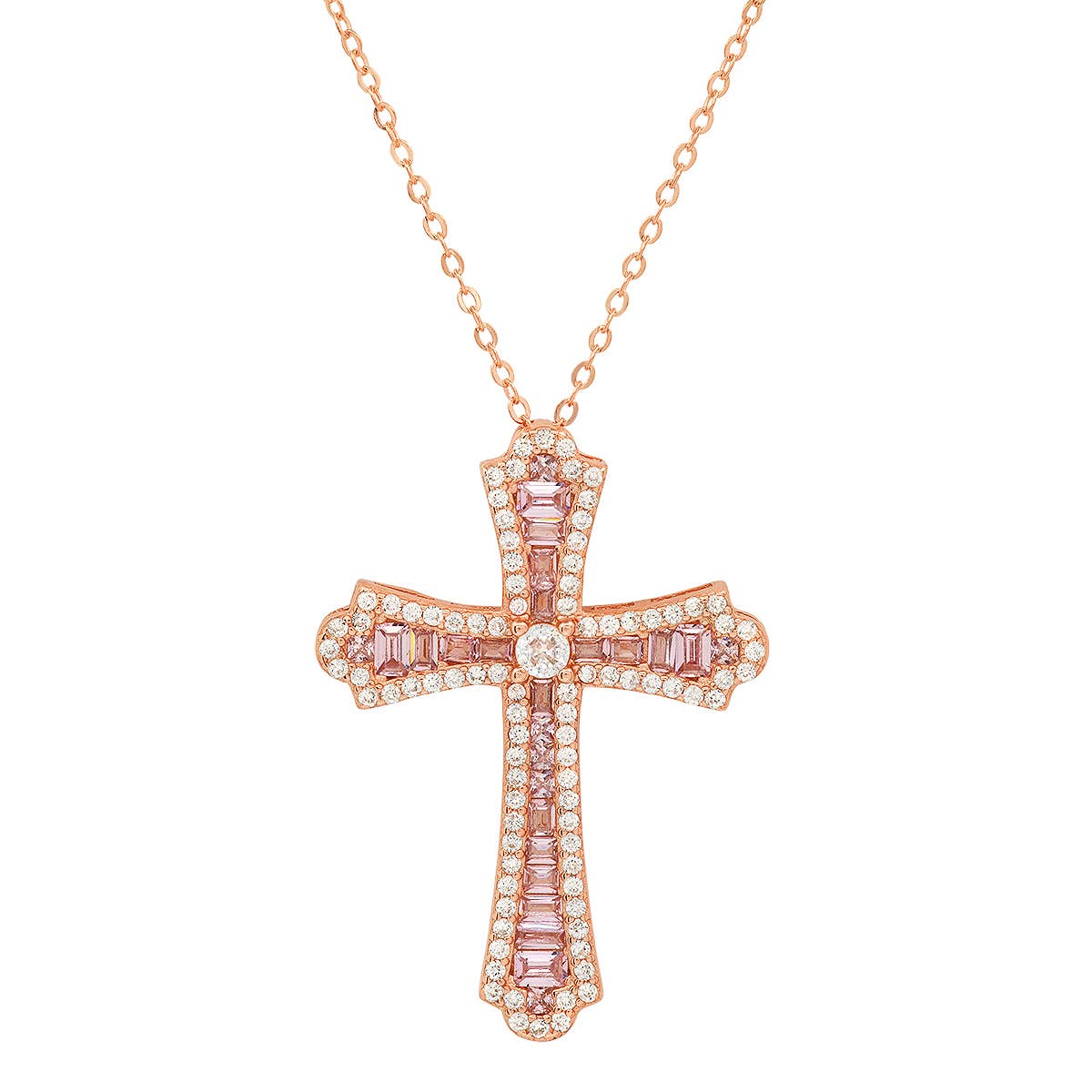 Italiano Silver 14k Rose Gold Over 925 Silver Mens Large Cross Pendant – 3ct CZ, 2x1.5"