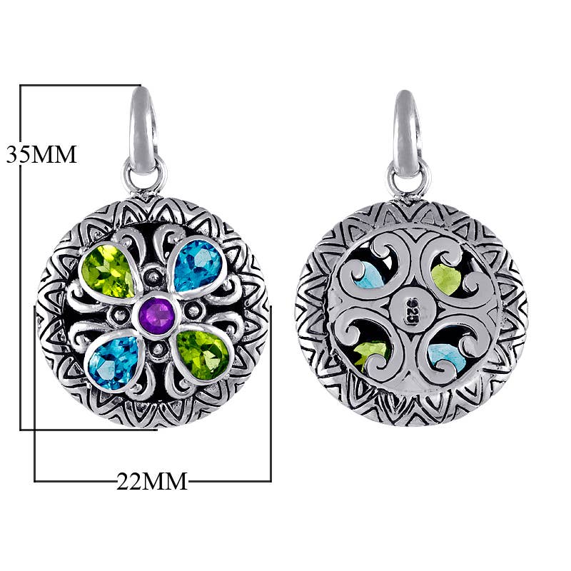 Bali Designs - AP-6052-CO1 Sterling Silver Pendant With Amethyst, Blue Topaz, Peridot