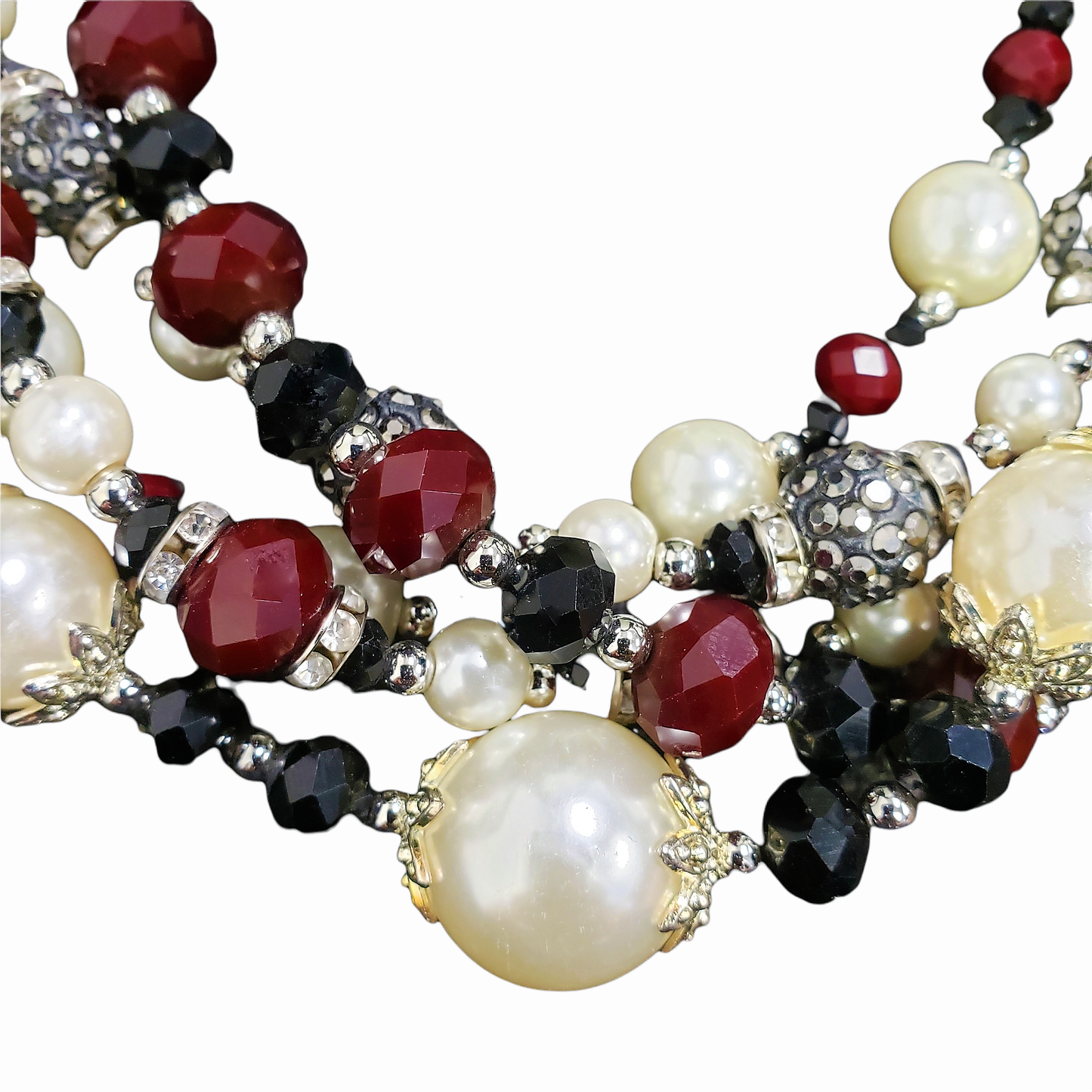 Gardenia Jewelry Ltd. - Burgundy Crystal & Pearl Dramatic Multi-Strand Necklace