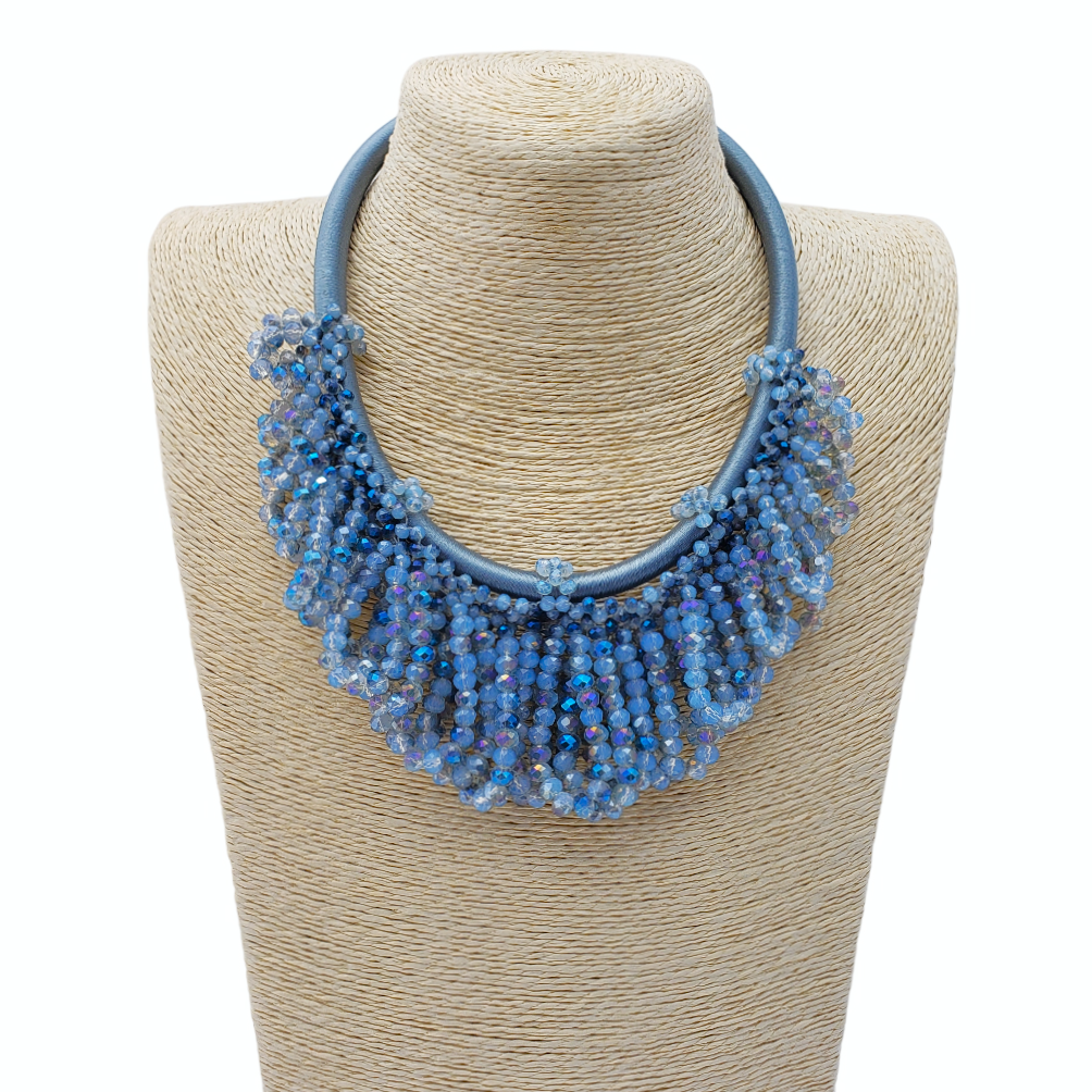 Gardenia Jewelry Ltd. - Baby Blue Faceted Iridescent Crystal Bib Collar Necklace