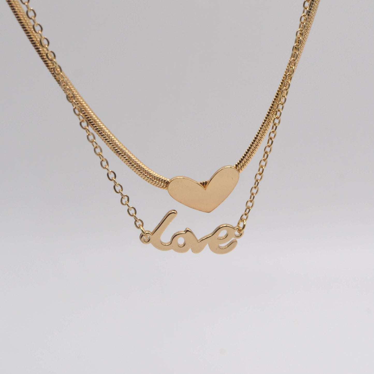 StarryNYC - Double Stand Love Letter and Heart Pendant Necklace