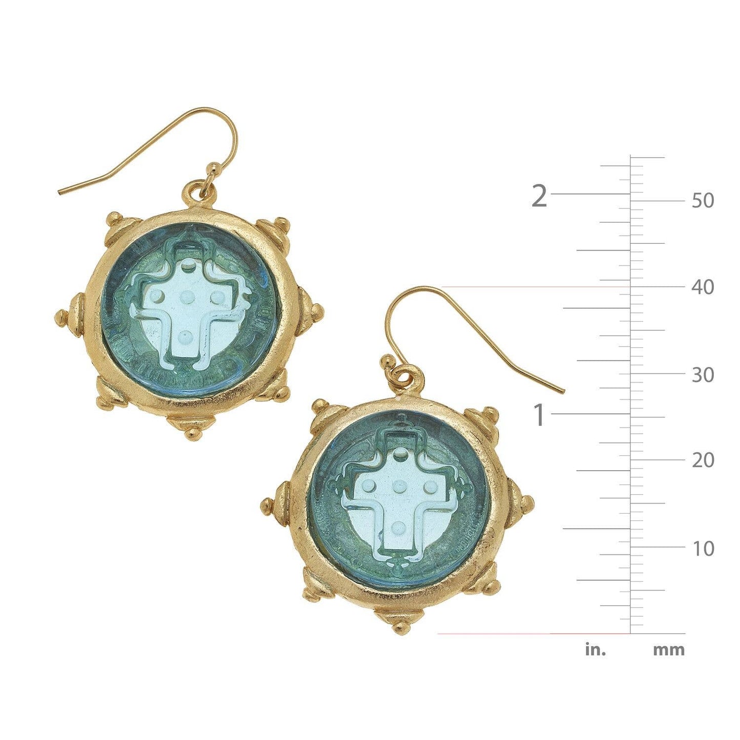 Susan Shaw - Aqua Venetian Glass Cross Intaglio Earrings