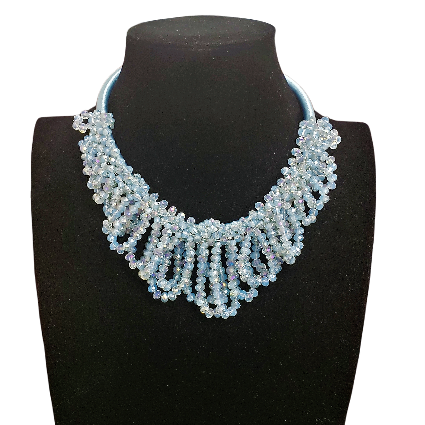Gardenia Jewelry Ltd. - Baby Blue Faceted Iridescent Crystal Bib Collar Necklace