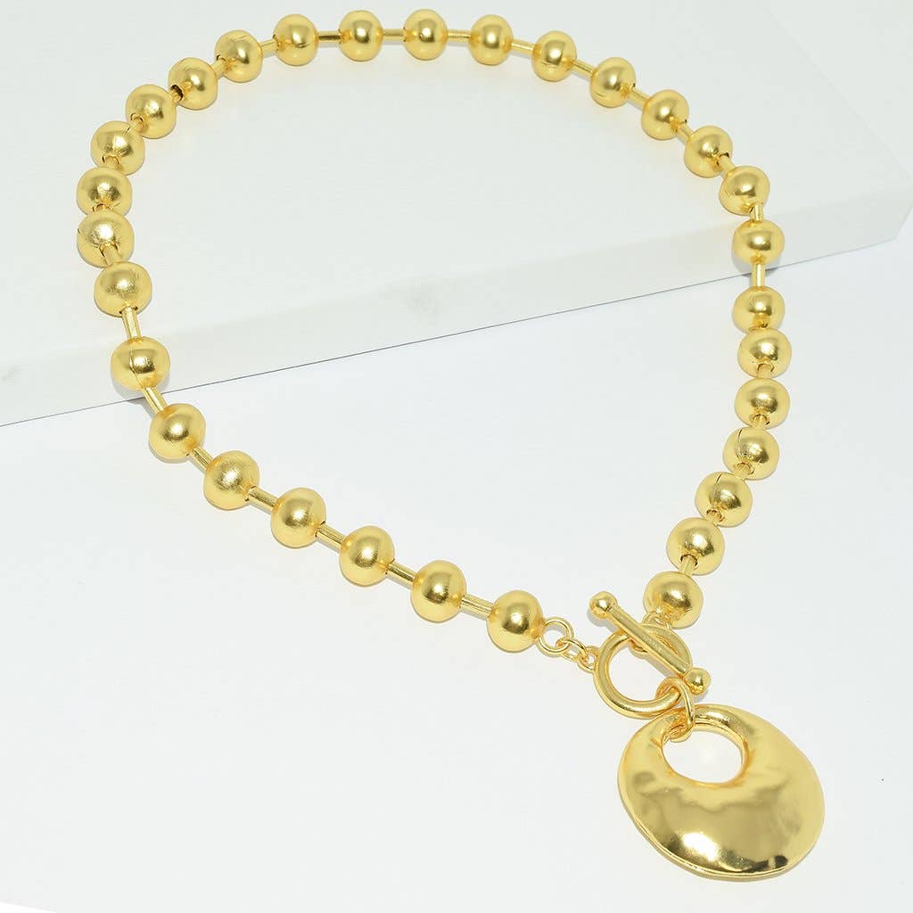 KARINE SULTAN - Ball Chain & Cut Out Pendant Necklace