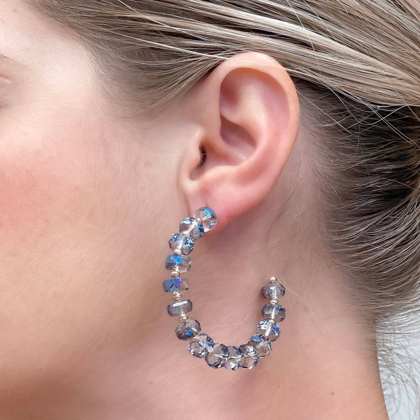 Prep Obsessed Wholesale - Translucent Blue & Gold Hoop Earrings