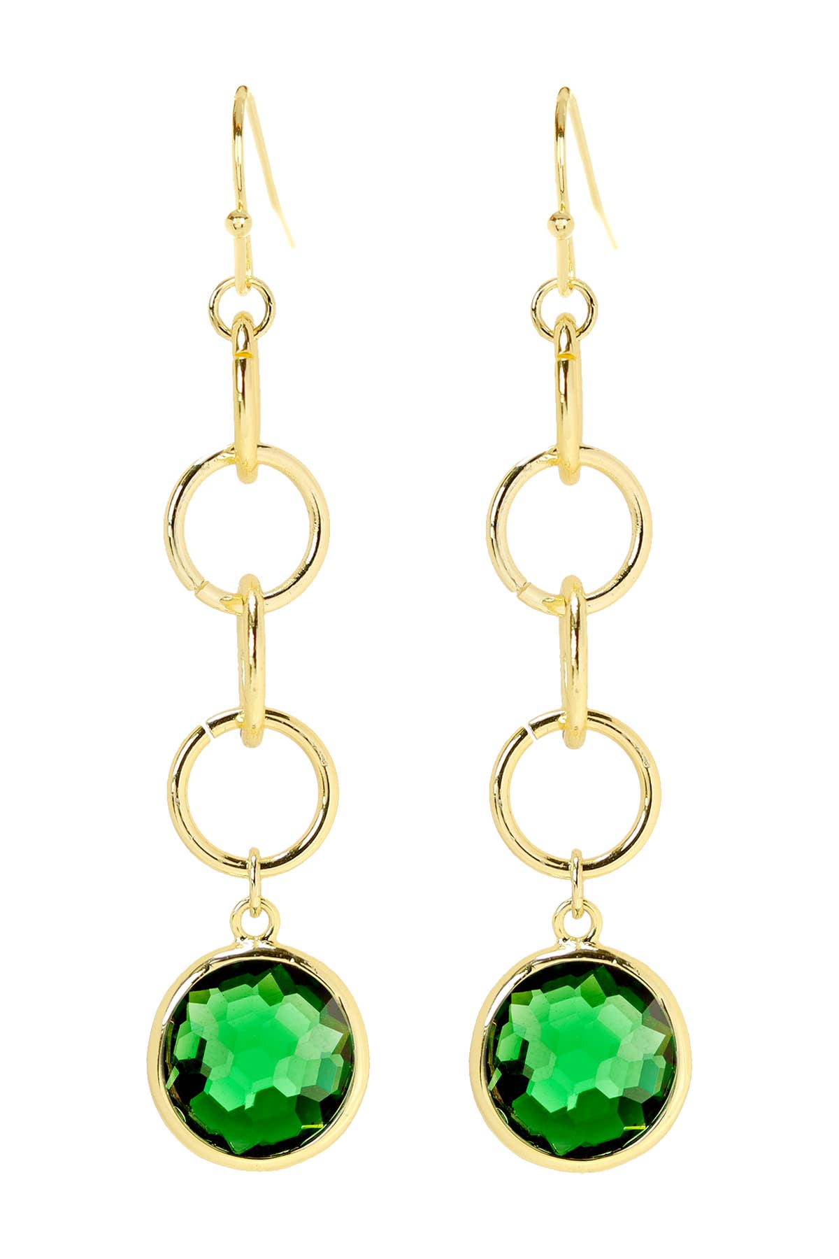 Zoey Simmons - Emerald Crystal & Interlocking Circle Drop Earrings - GF