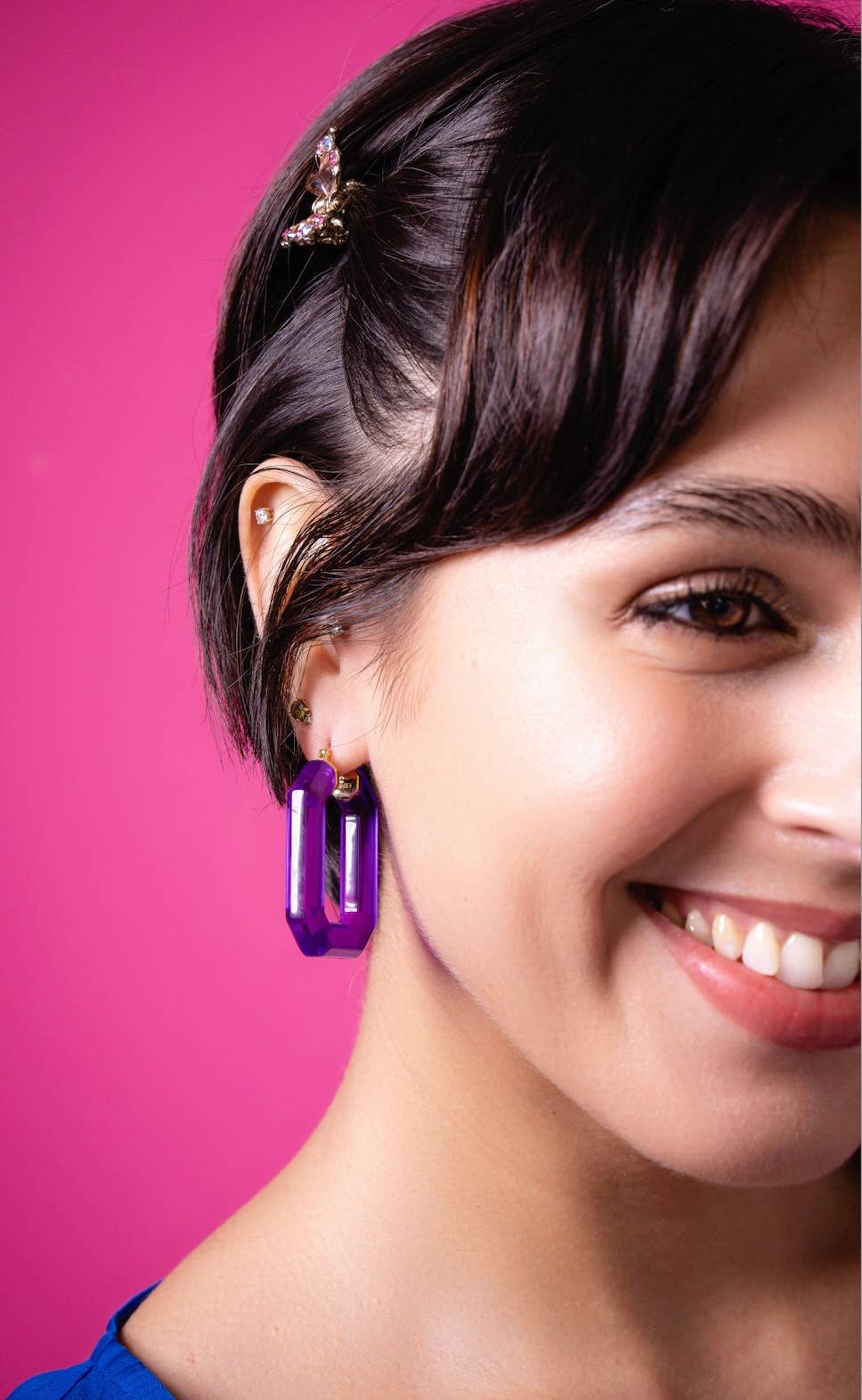 1.5" Emerald Gem Hoop in Purple