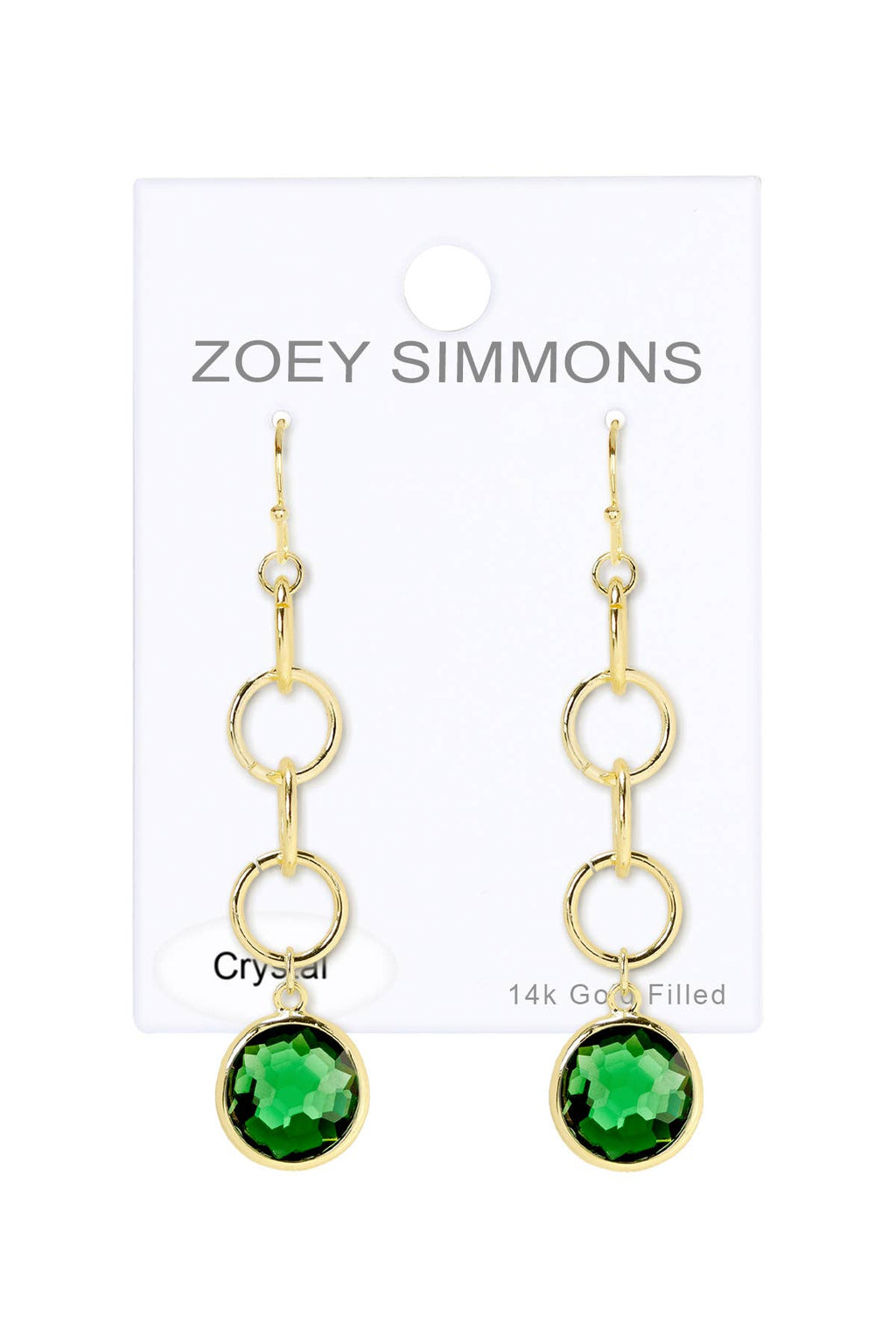 Zoey Simmons - Emerald Crystal & Interlocking Circle Drop Earrings - GF