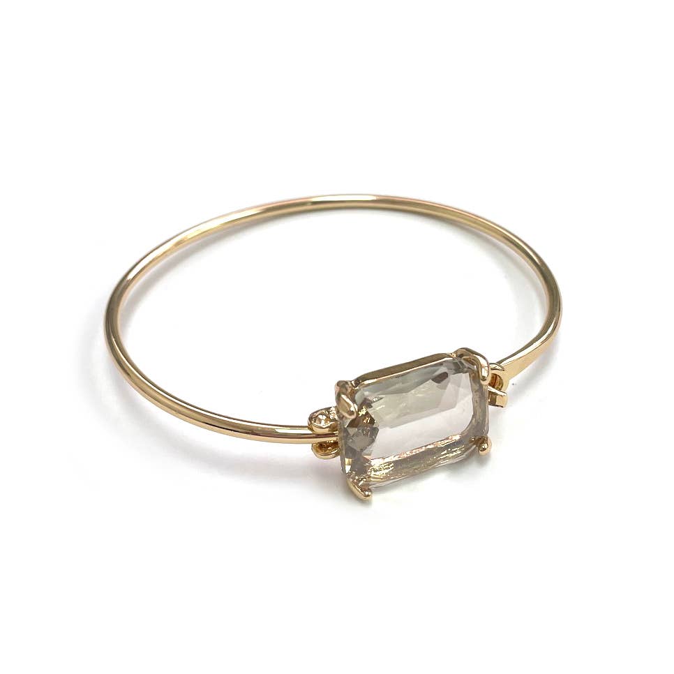 StarryNYC - High Quality Glass Crystal Rectangle Stone Cuff Metal Bangle