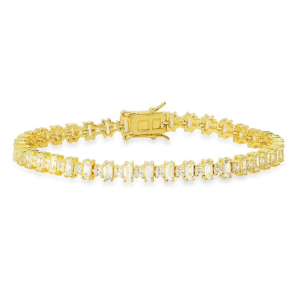 Queen Jewels - 925 Silver/Gold Multi-cut Diamond CZ Tennis Bracelet