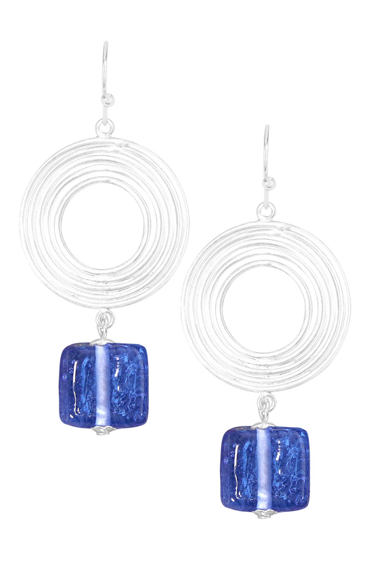 Zoey Simmons - Tanzanite Murano Glass & Swirl Disc Drop Earrings - SF