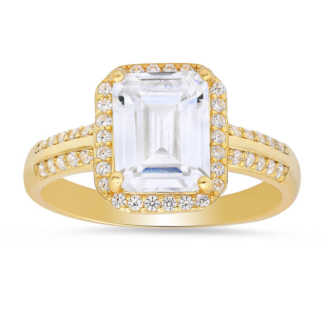 Queen Jewels - Sterling Silver Emerald-cut Halo CZ Ring