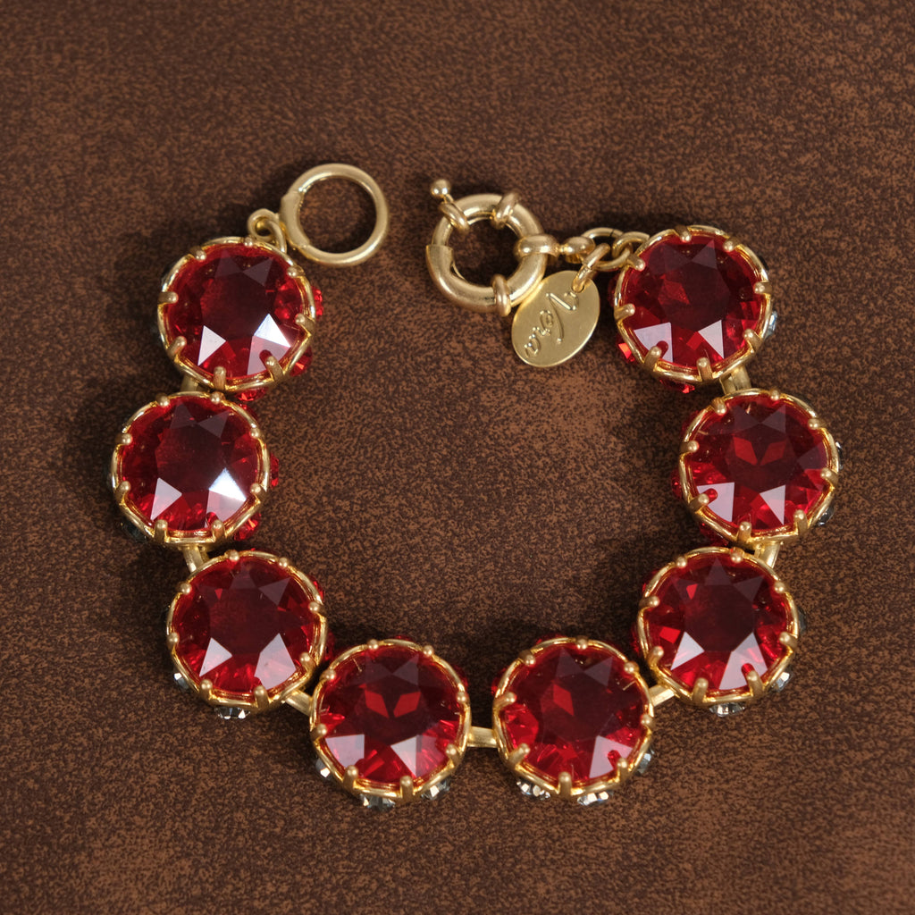 GirlyPirateCo - Vintage 18K Gold Plated Rose Red Crystal Bracelet