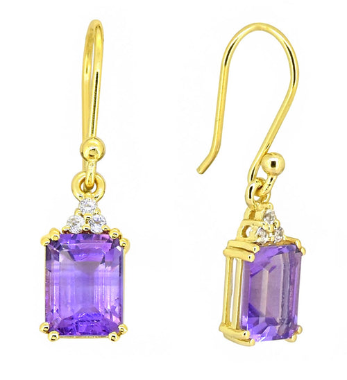 14K Gold Plated Silver Amethyst Gemstone Dangle Earring