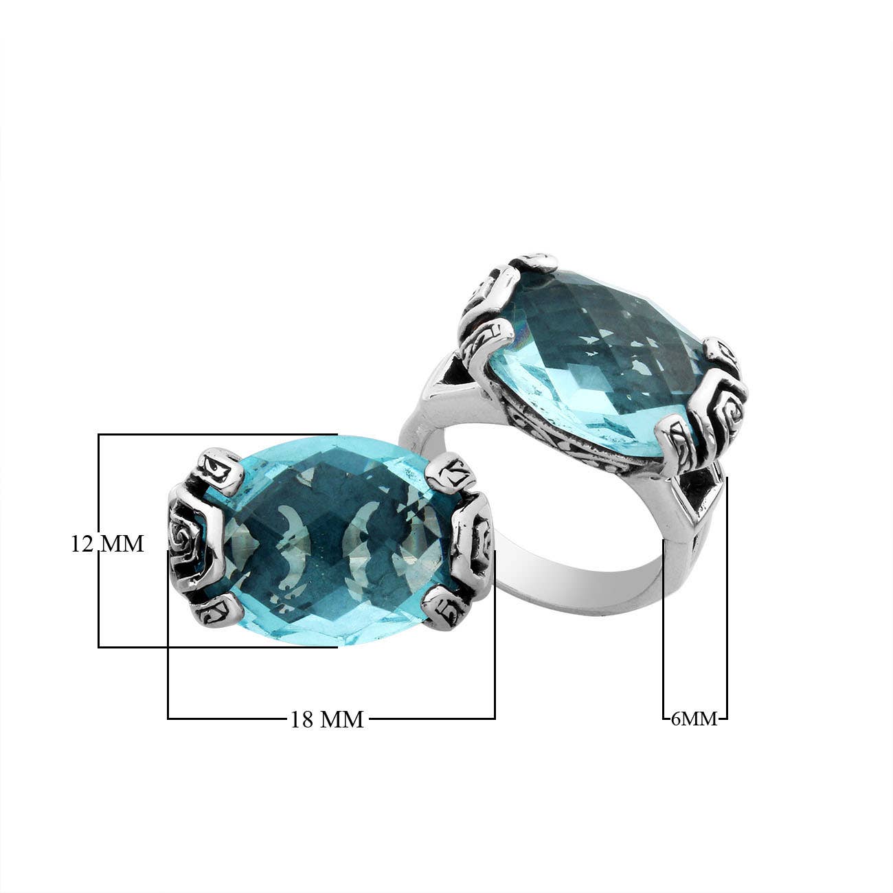 Bali Designs - AR-6293-BT-9" Sterling Silver Ring With Gemstone
