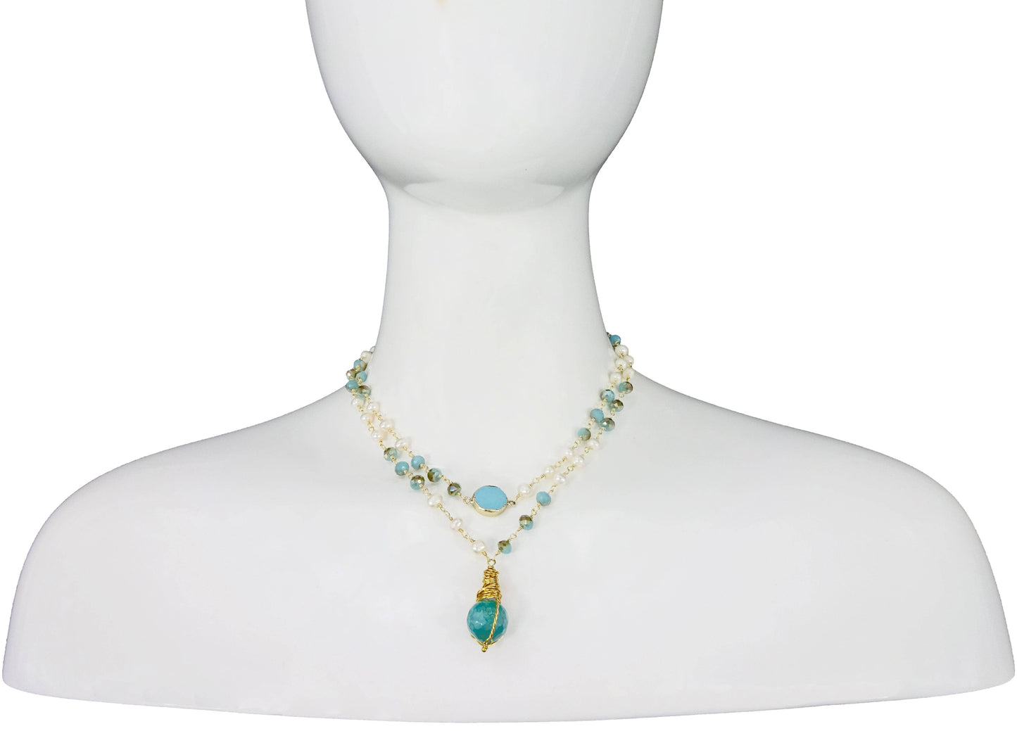 IST Jewelry - Wire Wrapped Stone Pendant Necklace