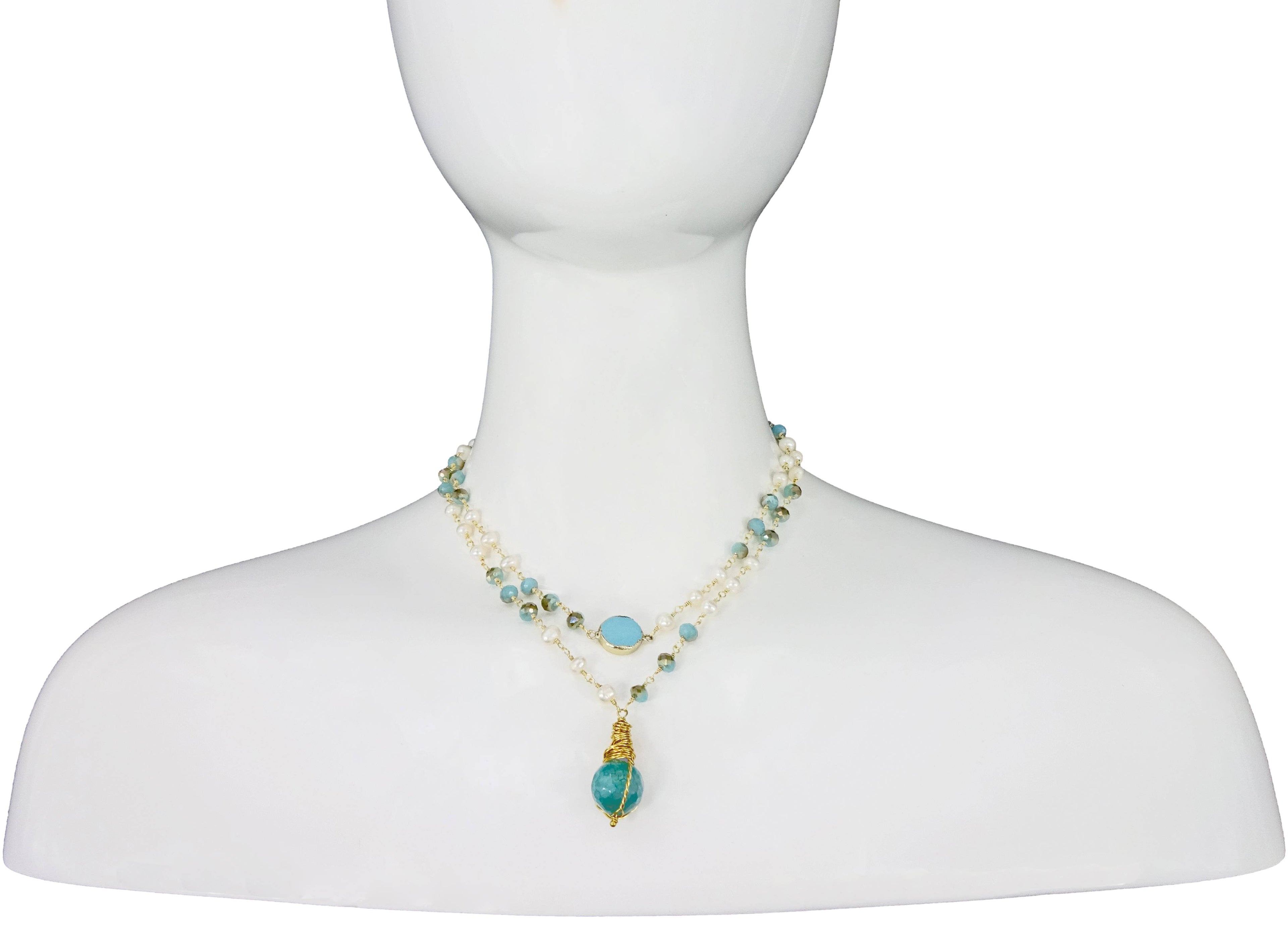 IST Jewelry - Wire Wrapped Stone Pendant Necklace