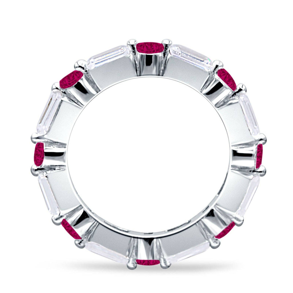 Blue Apple Imports - Full Eternity 3mm Emerald Cut & Round Ruby CZ Wedding Band