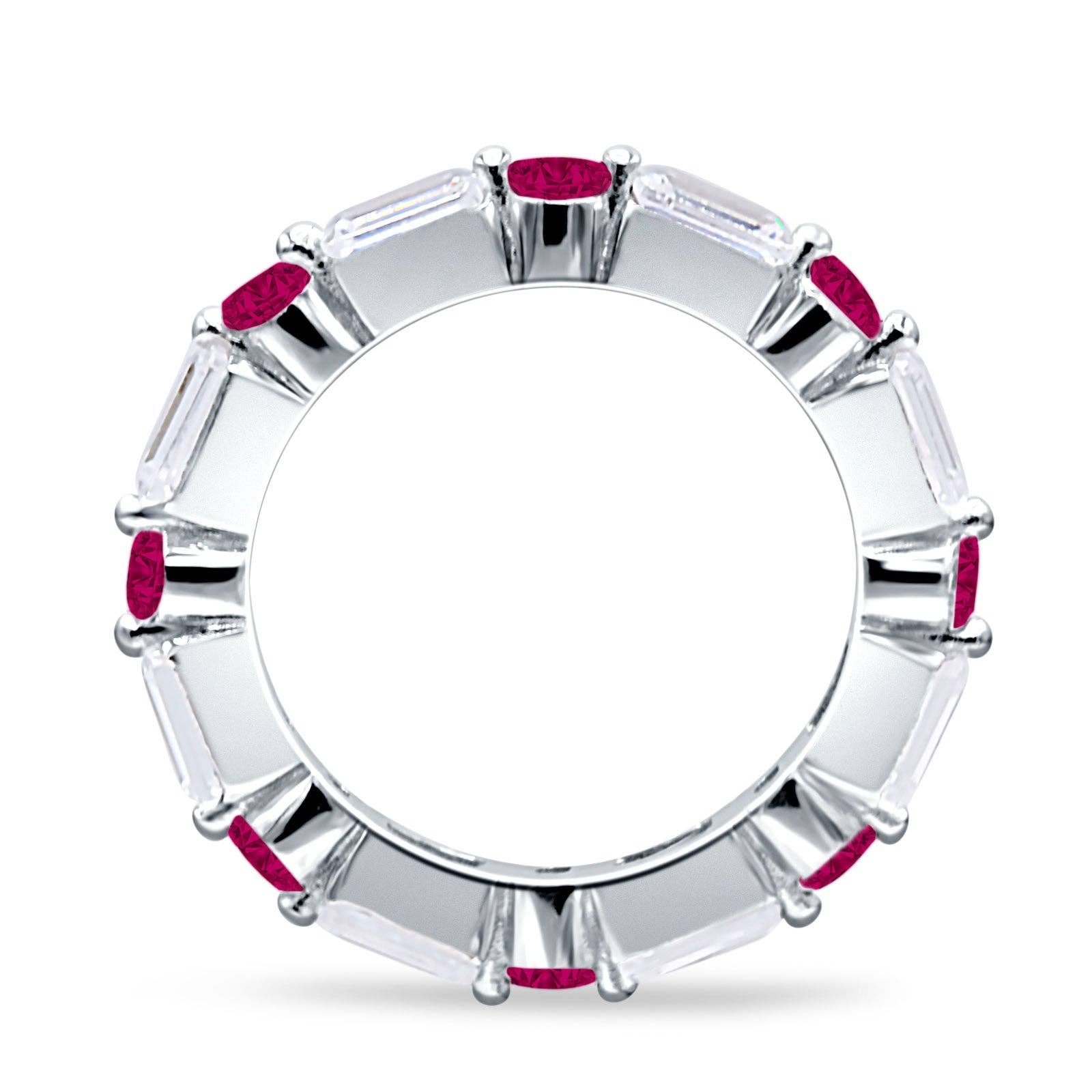 Blue Apple Imports - Full Eternity 3mm Emerald Cut & Round Ruby CZ Wedding Band
