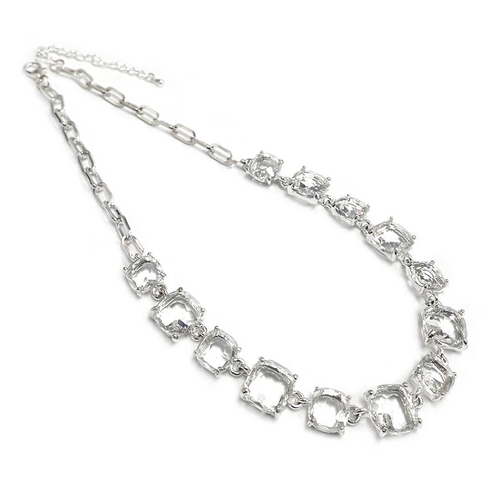 StarryNYC - Cushion Cut Square Glass Crystal Linked Chain Necklace