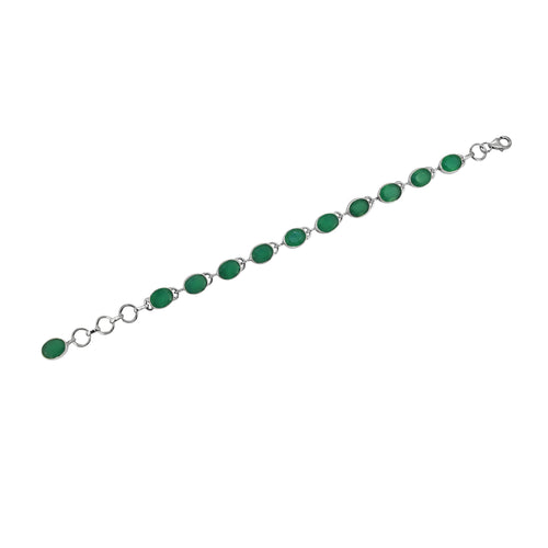 925 Sterling Silver Green Onyx Link & Chain Bracelet