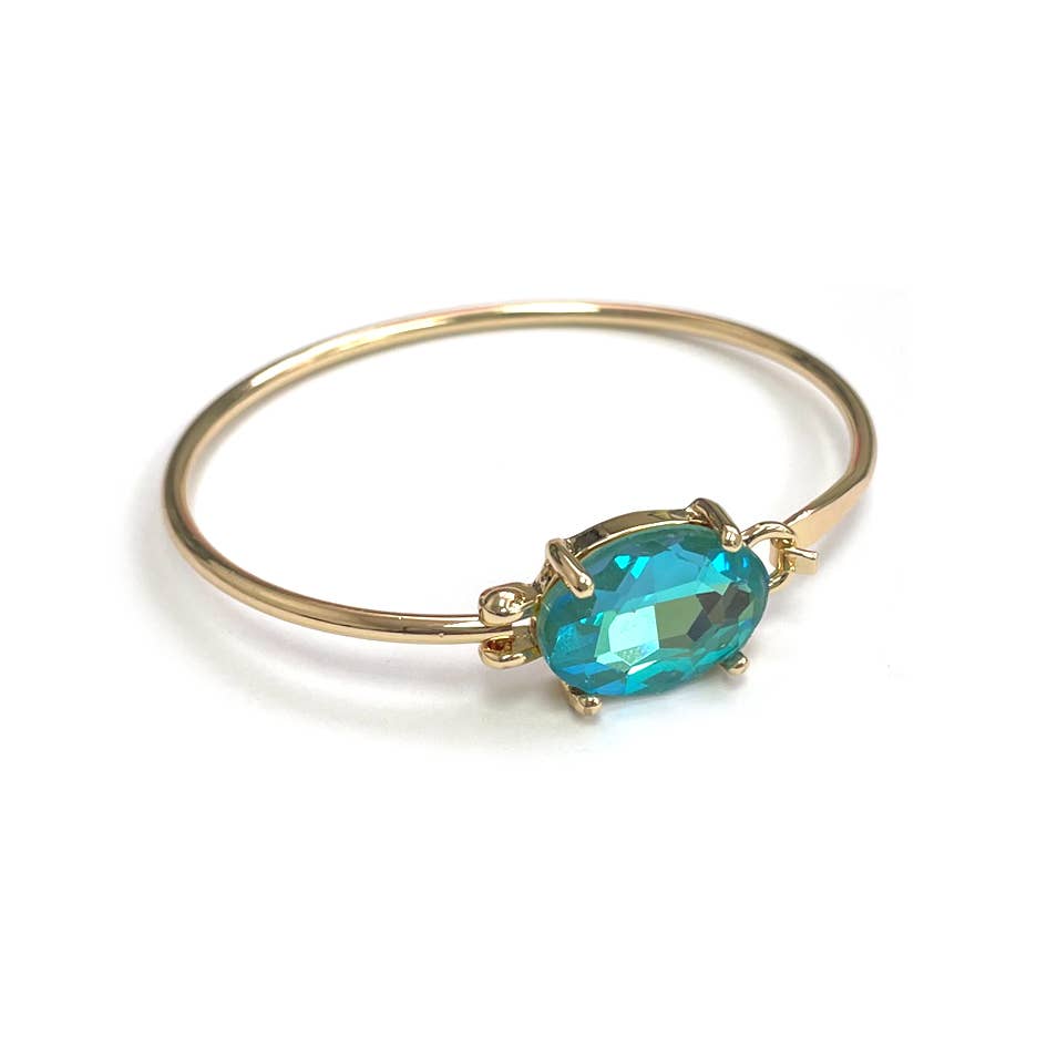 StarryNYC - High Quality Glass Crystal Oval Stone Cuff Metal Bangle