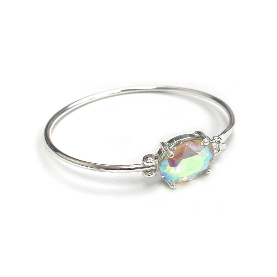 StarryNYC - High Quality Glass Crystal Oval Stone Cuff Metal Bangle