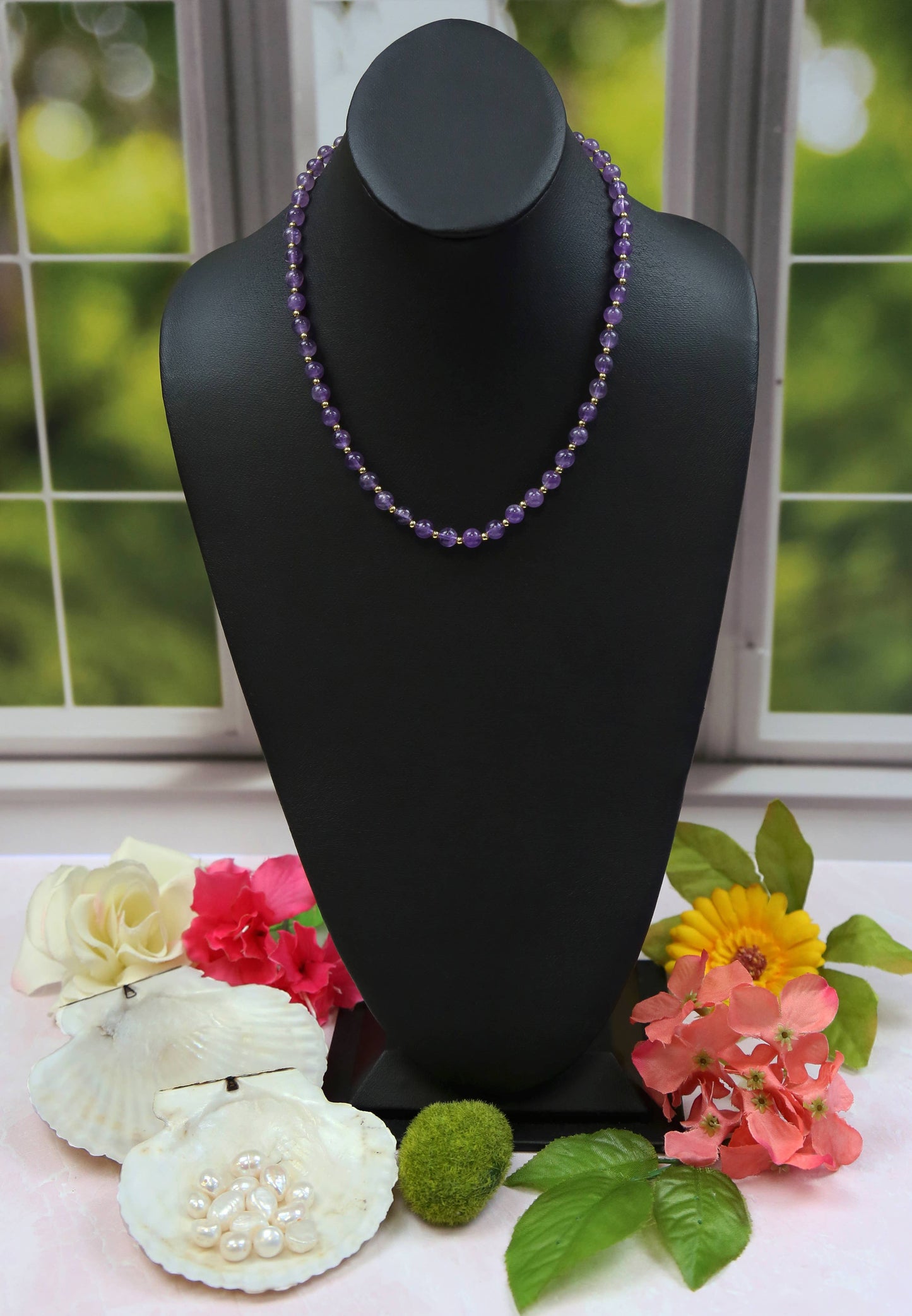 Amethyst Teardrop Pendant Necklace. Set of Two