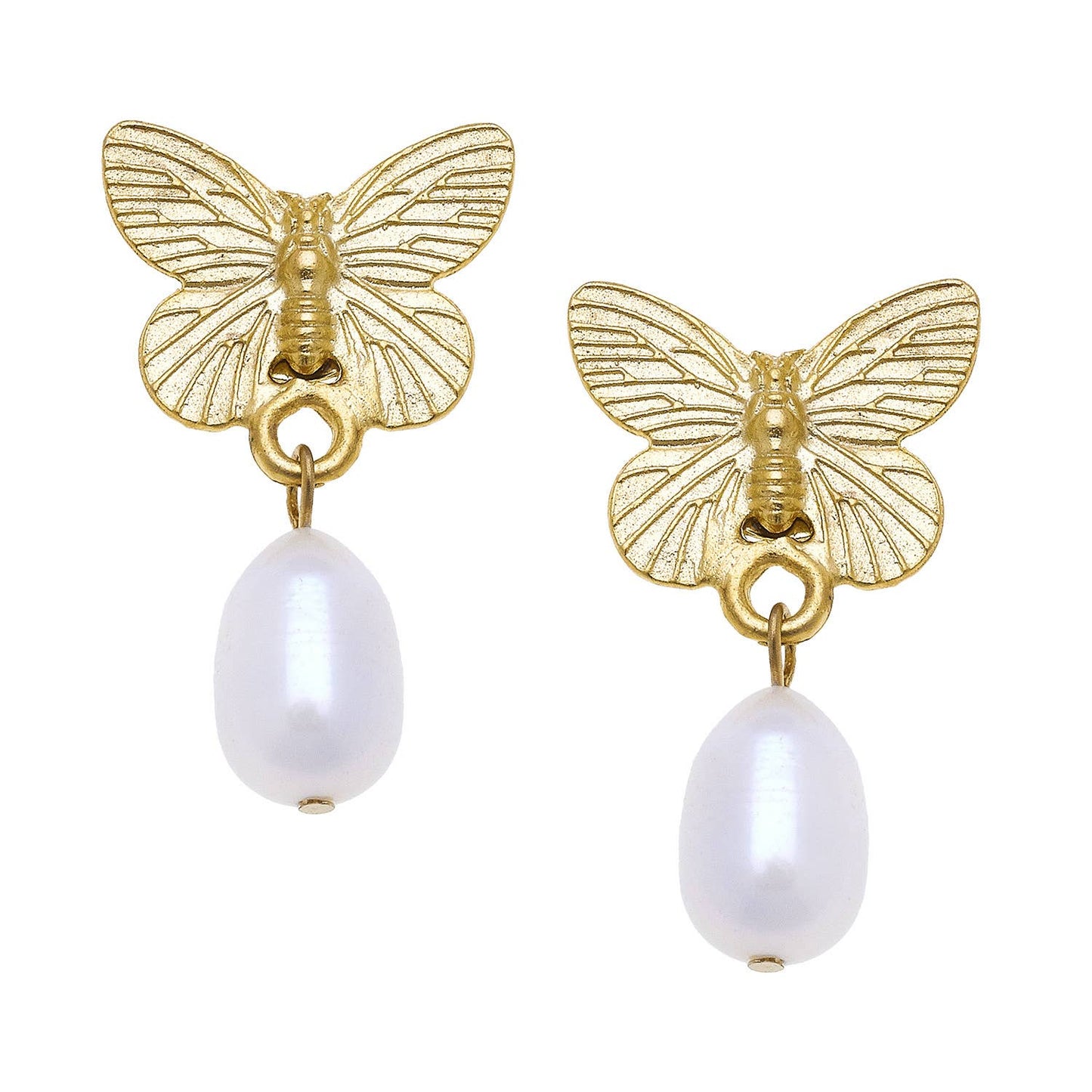 Susan Shaw - Gold Butterfly and Freshwater Pearl Earrings