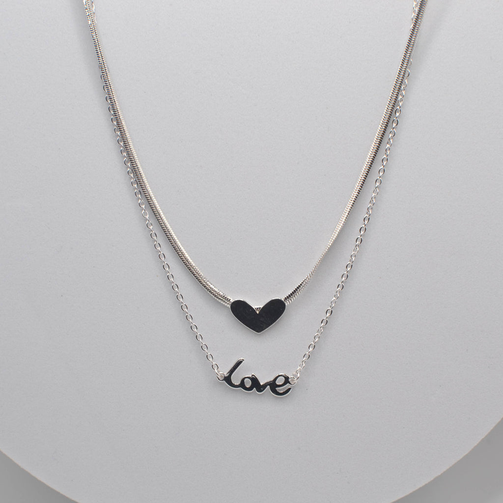 StarryNYC - Double Stand Love Letter and Heart Pendant Necklace