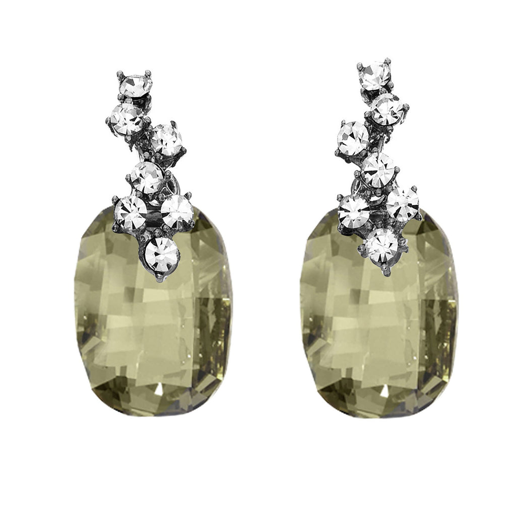 Luxe on Main LLC - Silver Plated Drop Earrings w/Silver Shadow & Clear Crystals