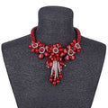 Gardenia Jewelry Ltd. - Burgundy & Silver Howlite Floral Flower Tassel Bib Necklace